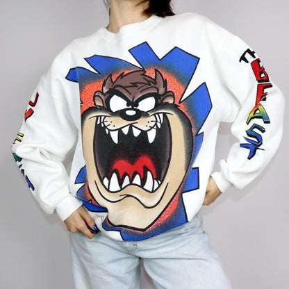 Vintage 80er 90er LOONEY TUNES 1996 Rare Sweatshirt Pullover Print Unleash the Beast Freeze Warner Bros XL