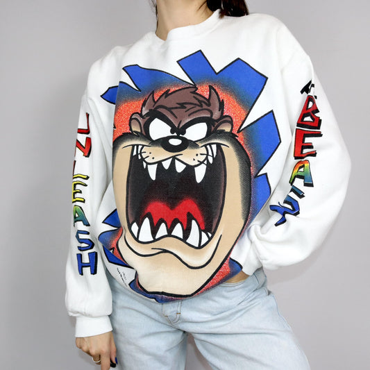 Vintage 80er 90er LOONEY TUNES 1996 Rare Sweatshirt Pullover Print Unleash the Beast Freeze Warner Bros XL