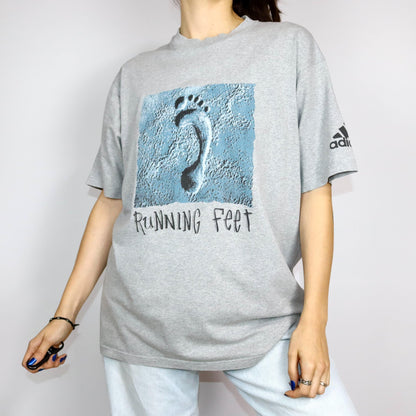 Vintage 80s 90s ADIDAS T-Shirt short sleeve grey print XL