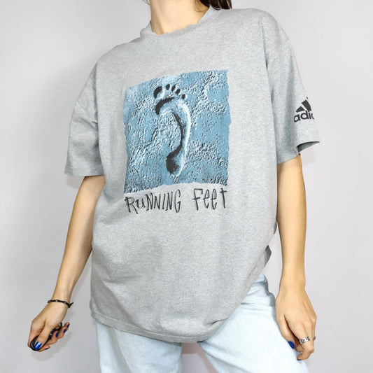 Vintage 80s 90s ADIDAS T-Shirt short sleeve grey print XL