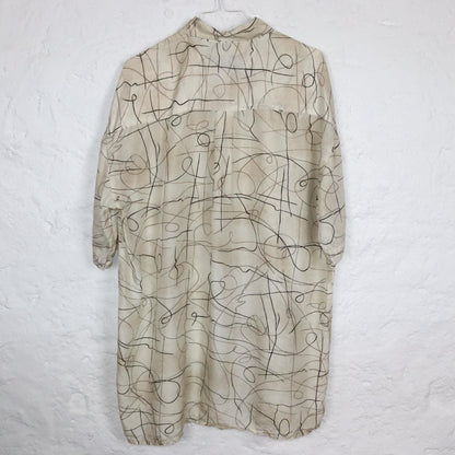 Vintage 80er 90er NICK TAYLOR Seidenhemd kurzarm Hemd Seide crazy pattern beige M