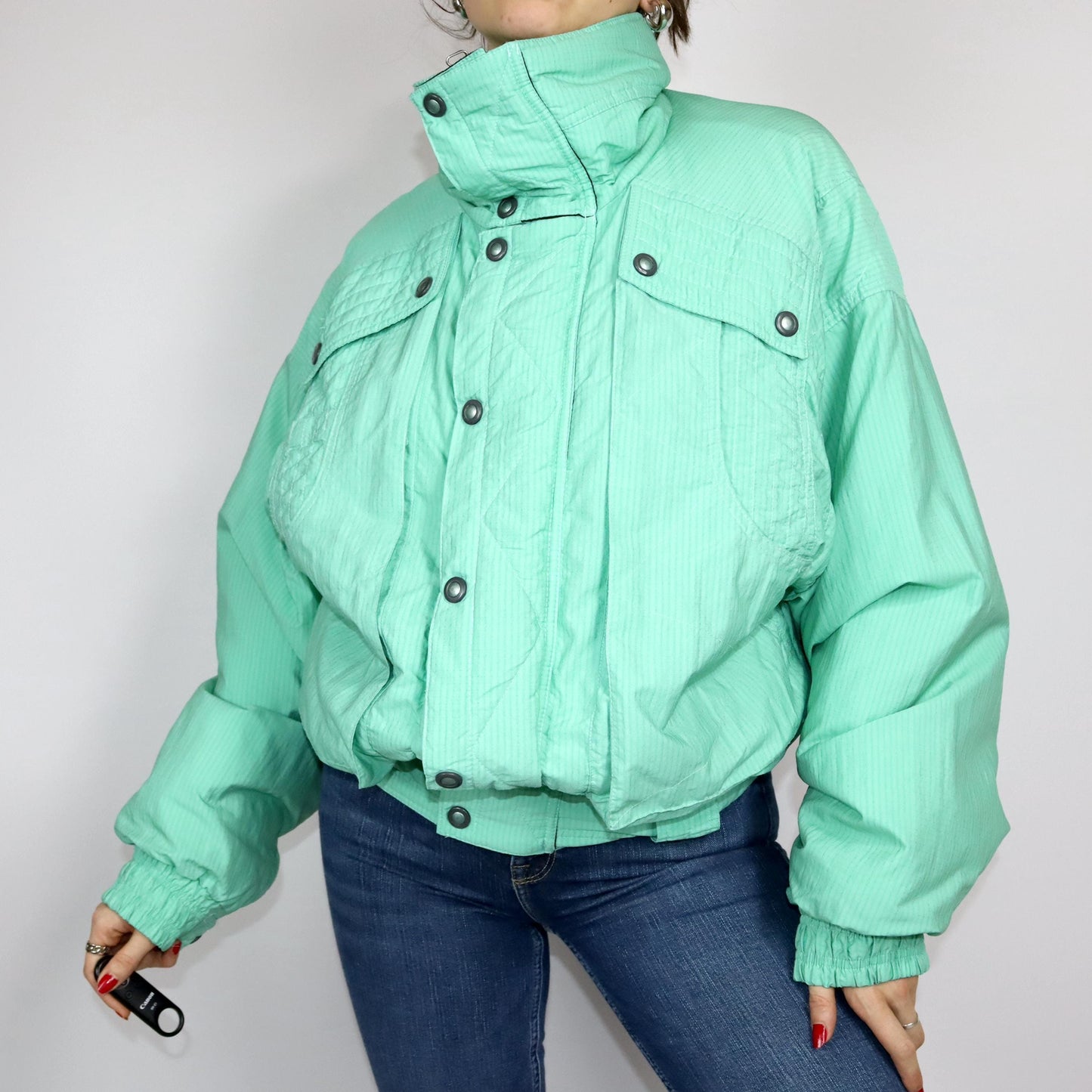 Vintage 80s 90s MDC winter jacket ski jacket lined turquoise stand-up collar 48 M