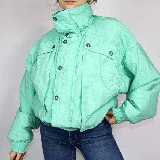 Vintage 80s 90s MDC winter jacket ski jacket lined turquoise stand-up collar 48 M