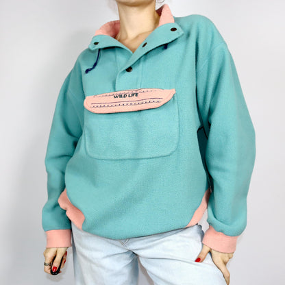 Vintage 80er 90er BIDIBLU Fleecepullover Pullover Stehkragen Pastell XL