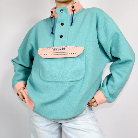 Vintage 80er 90er BIDIBLU Fleecepullover Pullover Stehkragen Pastell XL