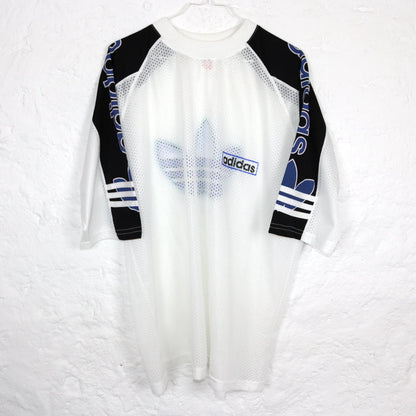 Vintage 80s 90s ADIDAS jersey mesh T-shirt short sleeve white blue D9 XL
