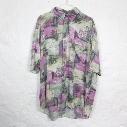 Vintage 80s 90s CASH MC CALL shirt short sleeve crazy pattern pink pastel L