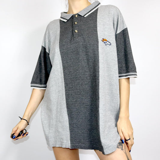 Vintage 80s 90s DENVER BRONCOS 1999 NLFP Polo Shirt T-Shirt short sleeve grey L