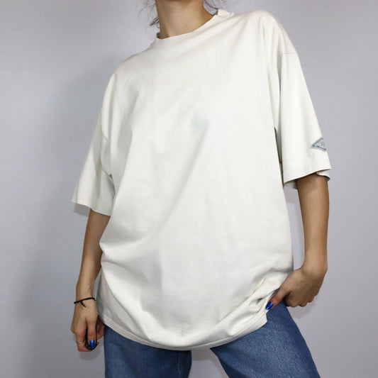 Vintage 80s 90s SKY&HI Skater Shirt T-Shirt short sleeve heavy cotton beige print back XL