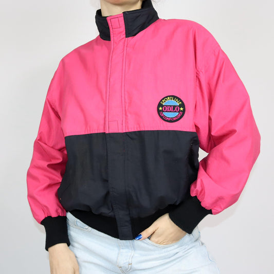 Vintage 80s 90s ODLO jacket thin stand-up collar black pink 38
