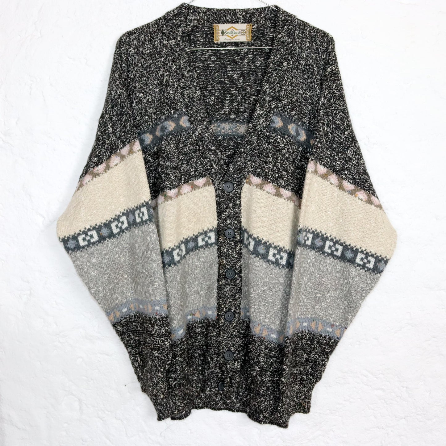 Vintage 80er 90er SOUTH COAST Wollcardigan Cardigan Strickjacke Wolle Alpacagemustert 50 L