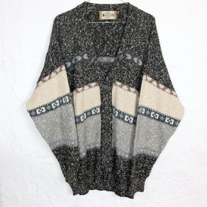 Vintage 80er 90er SOUTH COAST Wollcardigan Cardigan Strickjacke Wolle Alpacagemustert 50 L