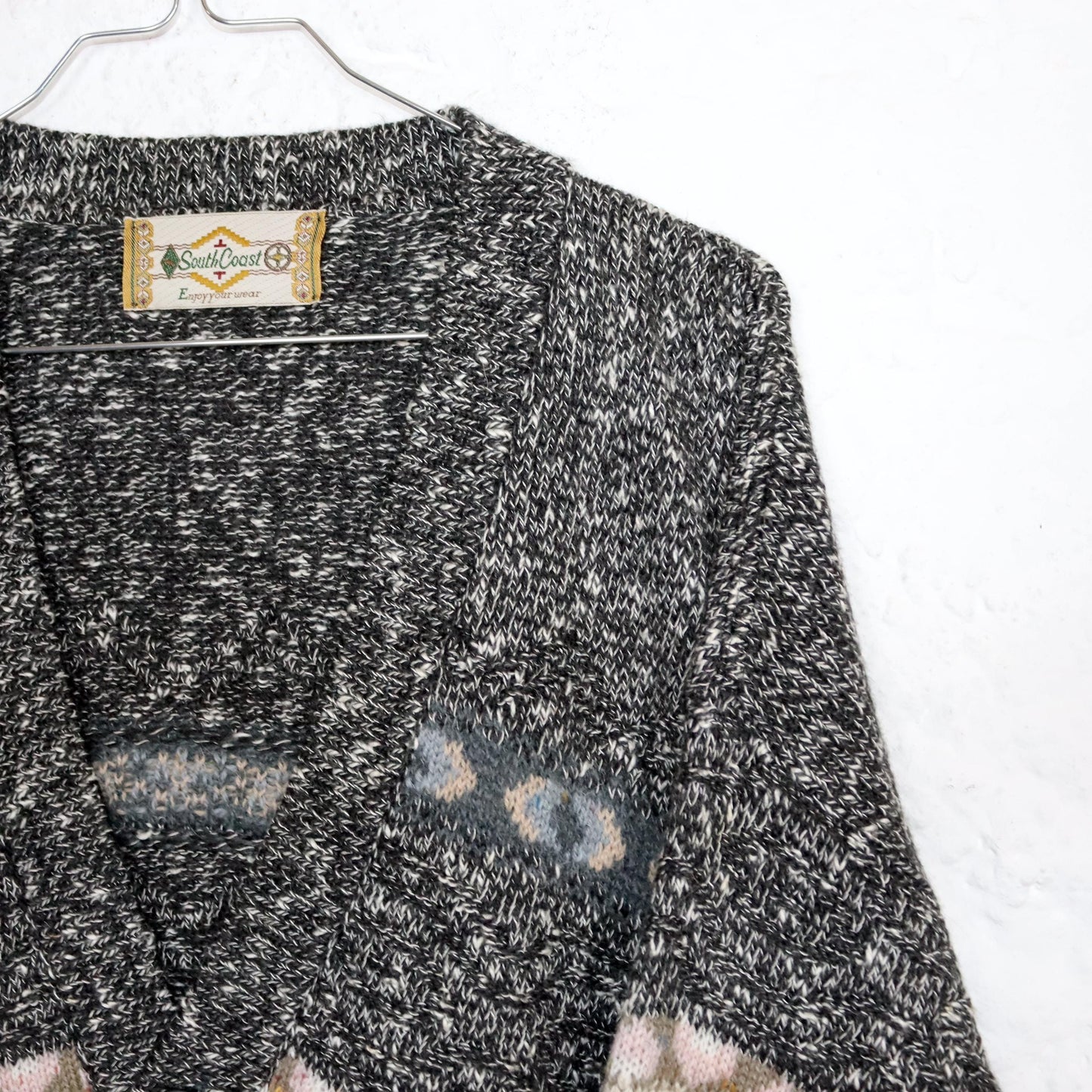 Vintage 80er 90er SOUTH COAST Wollcardigan Cardigan Strickjacke Wolle Alpacagemustert 50 L