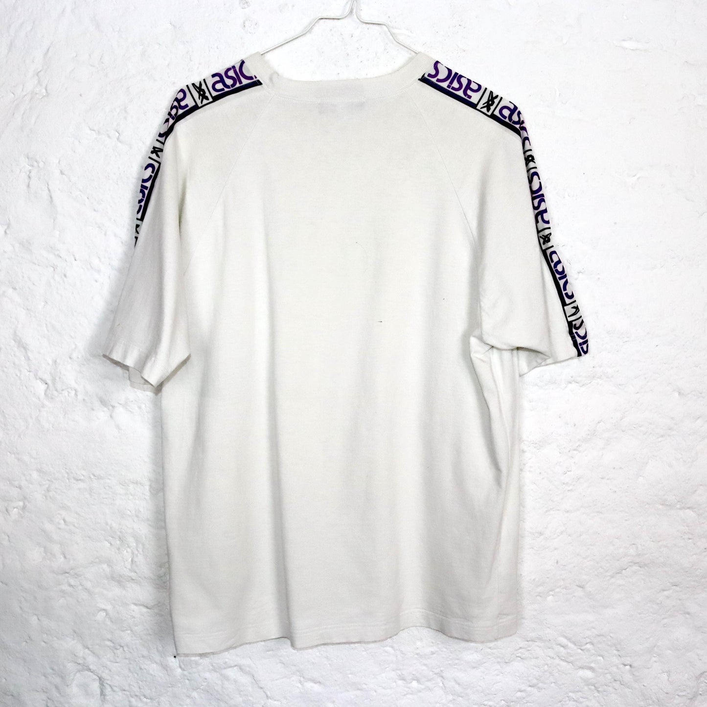 Vintage 80s 90s ASICS T-Shirt short sleeve white purple M/L
