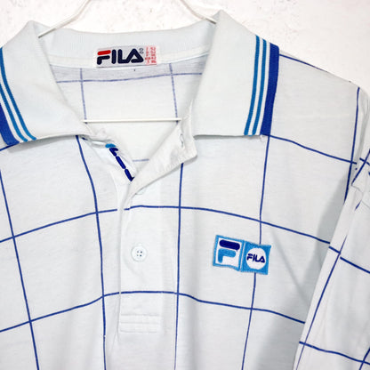 Vintage 80s 90s FILA polo shirt T-shirt short sleeve checked white blue tennis shirt 52 L