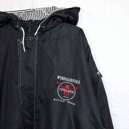 Vintage 80s 90s CHIEMSEE rain jacket vest windbreaker black with hood XXL
