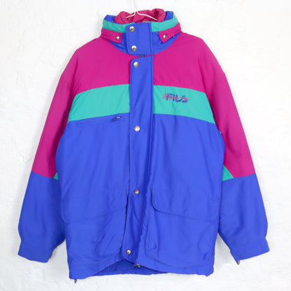 Vintage 80s 90s FILA Magic Line 2in1 winter jacket rain jacket windbreaker 2 jackets blue turquoise pink 46 S
