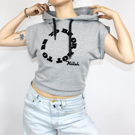 Vintage 80er 90er Y2k KILLAH Sweatshirt shirt kurzarm Pullover to be or not to be Kapuze grau XS