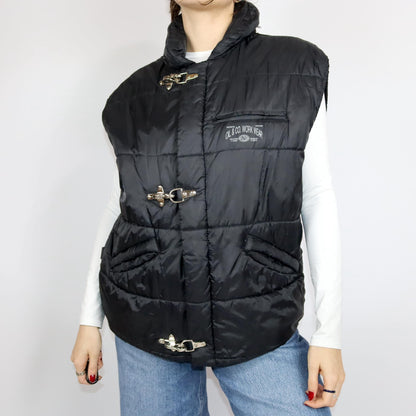 Vintage 80s 90s OIL&amp;CO puffer vest black stand-up collar lined M