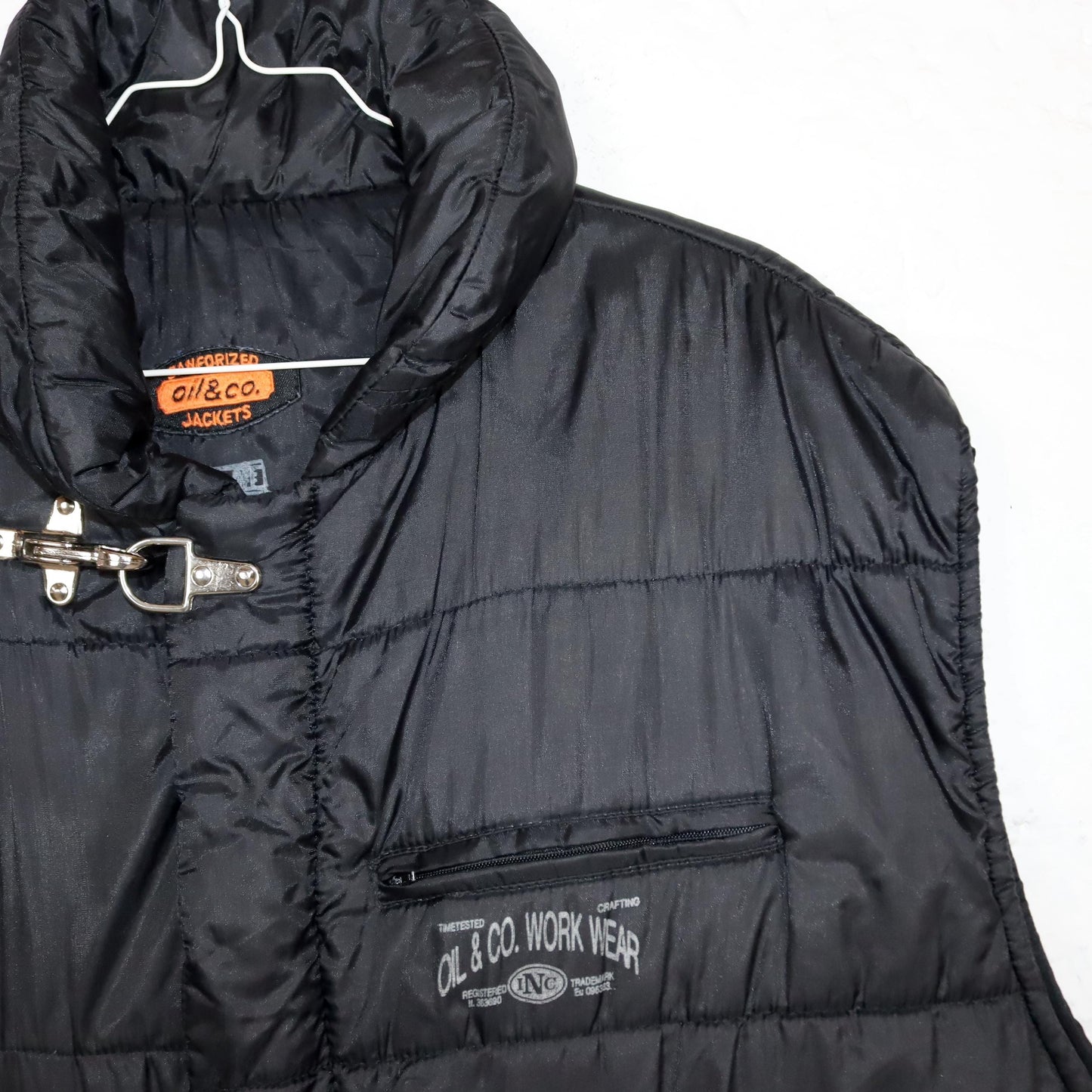 Vintage 80s 90s OIL&amp;CO puffer vest black stand-up collar lined M