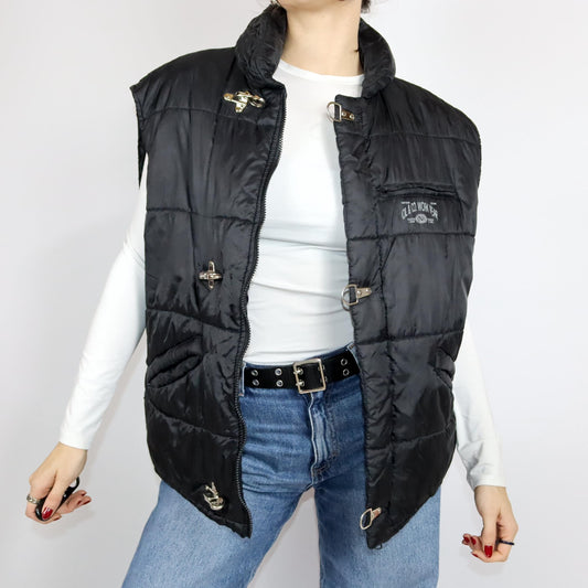 Vintage 80s 90s OIL&amp;CO puffer vest black stand-up collar lined M