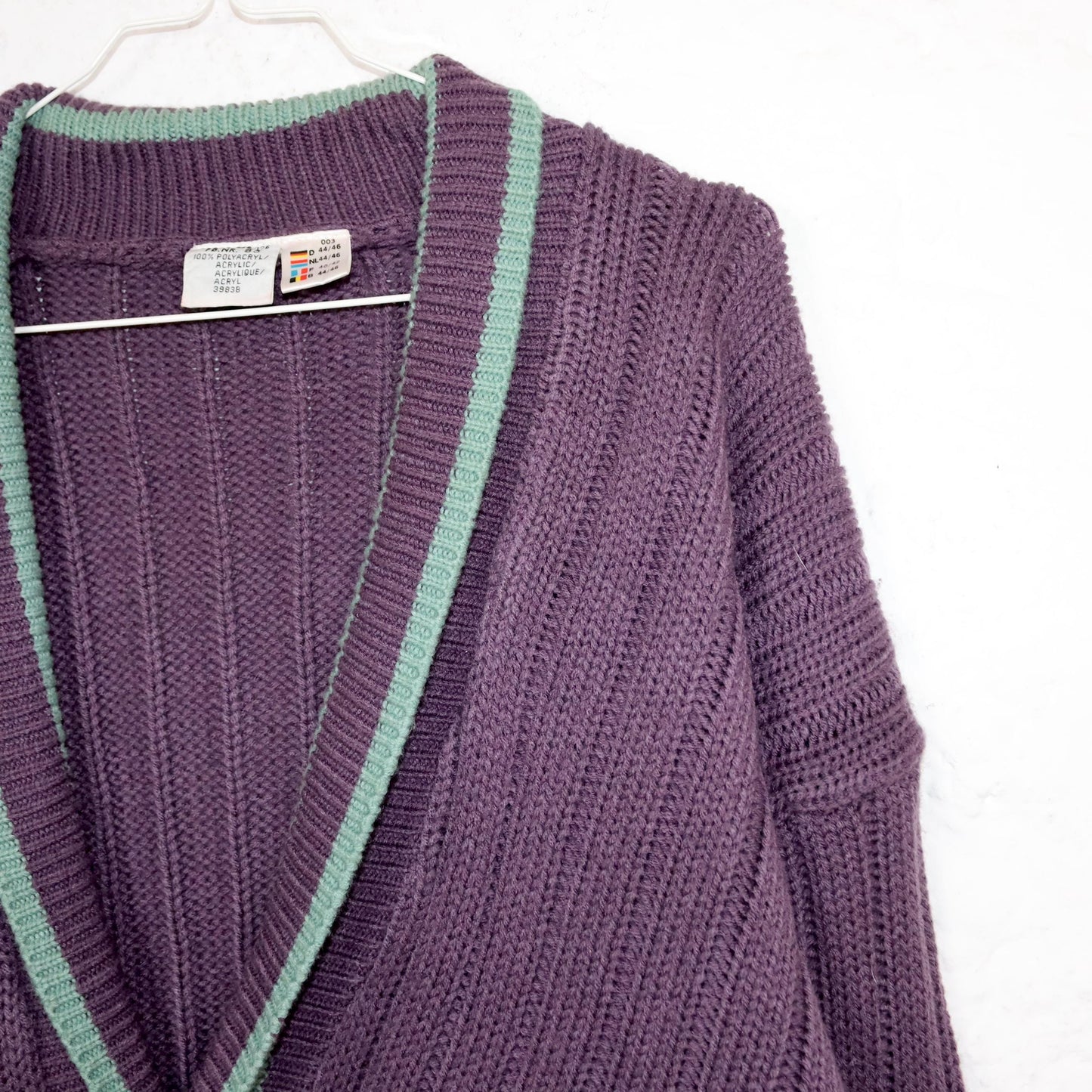 Vintage 80er 90er Cardigan Strickjacke Knopfleiste lila Flieder türkis 44/46