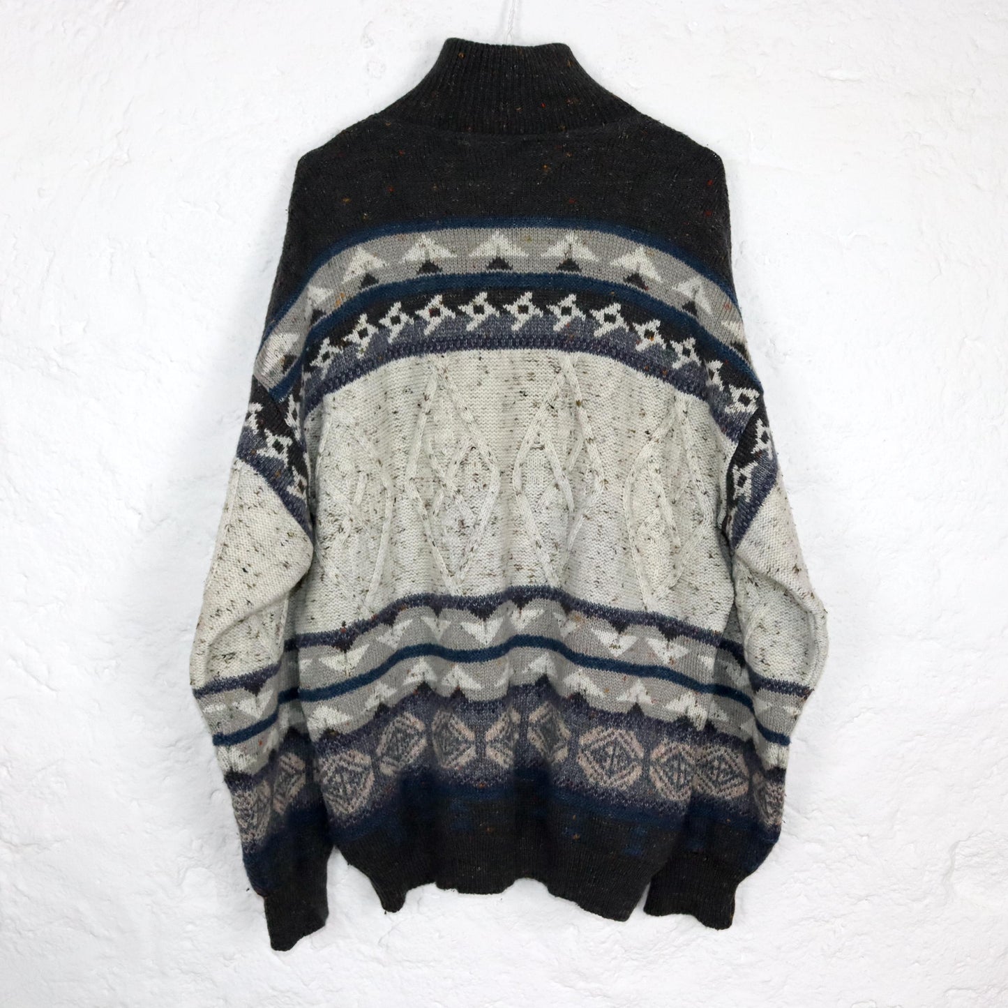 Vintage 80er 90er ANGELO LITRICO Wollpullover Fischerpullover wolle Mohair Stehkragen Norwegen gemustert L