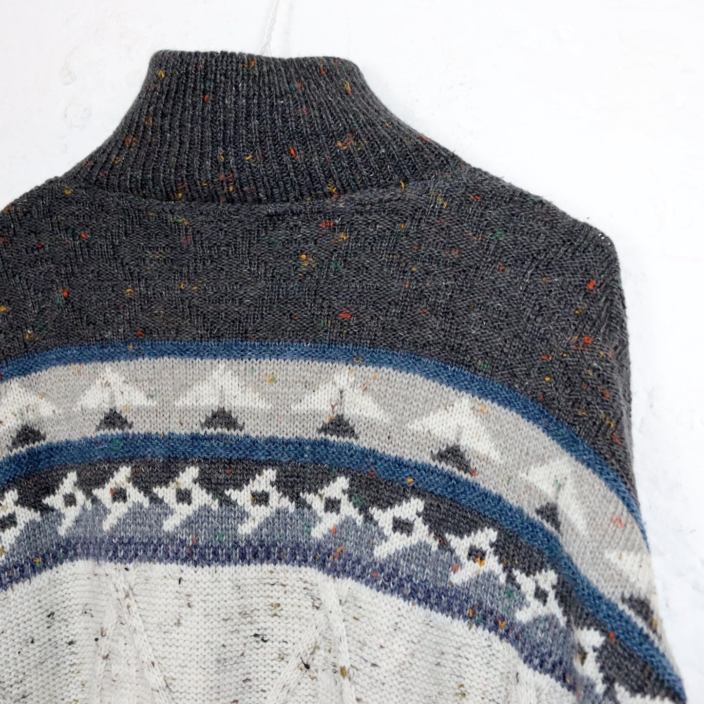 Vintage 80er 90er ANGELO LITRICO Wollpullover Fischerpullover wolle Mohair Stehkragen Norwegen gemustert L