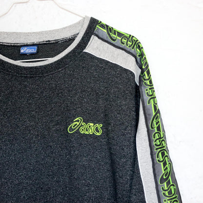 Vintage 80s 90s ASICS T-Shirt short sleeve grey melange neon green XL