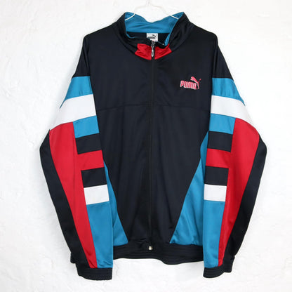 Vintage 80s 90s PUMA tracksuit jacket stand-up collar black blue red L