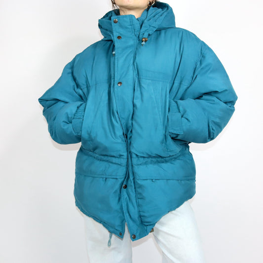Vintage 80s 90s BRUGI down jacket winter jacket lined puffer jacket blue 56 XXL