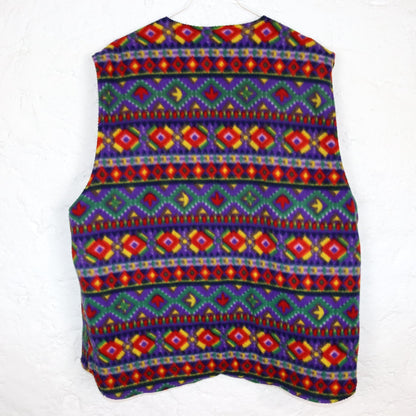 Vintage 80s 90s ROYAL CLUB reversible fleece vest quilted vest colorful red patterned L