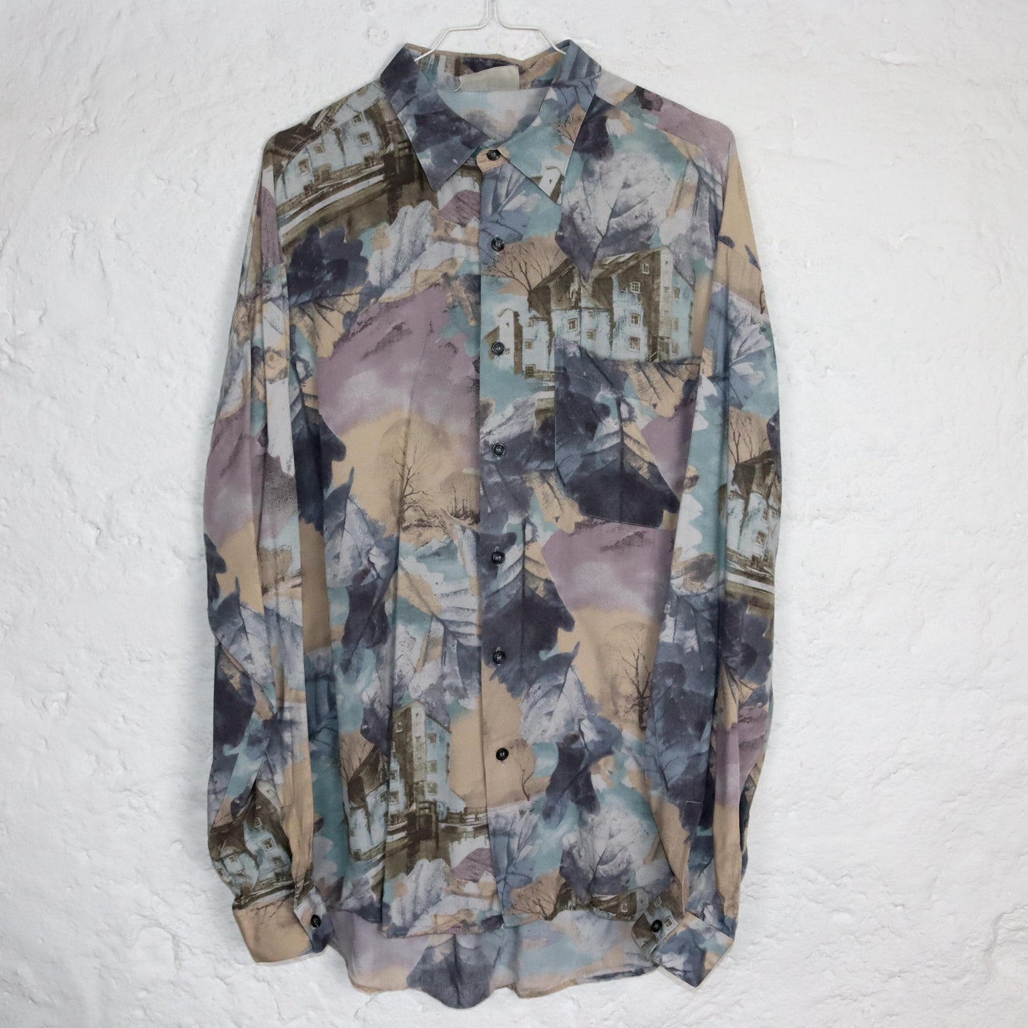 Vintage 80er 90er Hemd langarm crazy pattern pastellfarben L