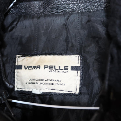 Vintage 80s 90s VERA PELLE leather jacket pilot jacket bomber jacket black fur collar faux fur S