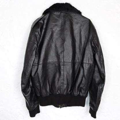 Vintage 80s 90s VERA PELLE leather jacket pilot jacket bomber jacket black fur collar faux fur S