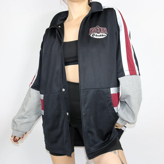 Vintage 80s 90s LOTTO tracksuit jacket stand-up collar black grey red 56 XXL