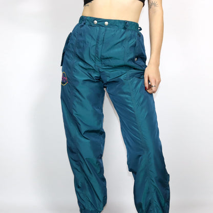 Vintage 80er 90er SALEWA Skihose Hose gefüttert highwaist metallic glänzend türkis M