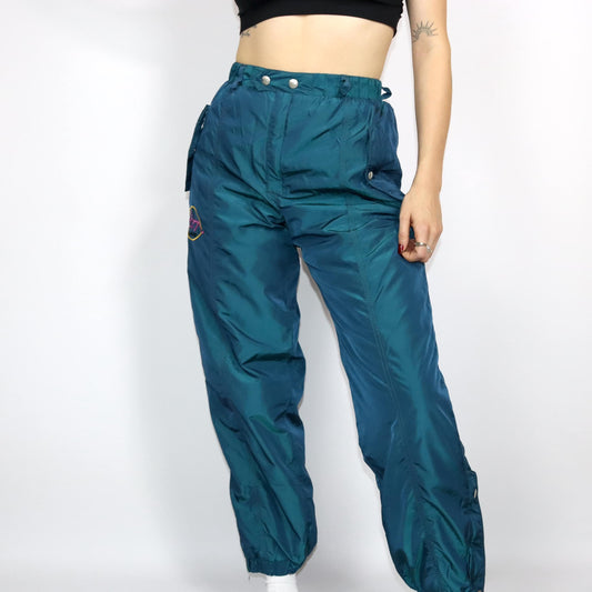 Vintage 80s 90s SALEWA ski pants lined high waist metallic shiny turquoise M