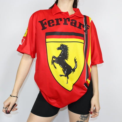 Vintage 80er 90er FERRARI Trikot T-Shirt kurzarm rot Polokragen L