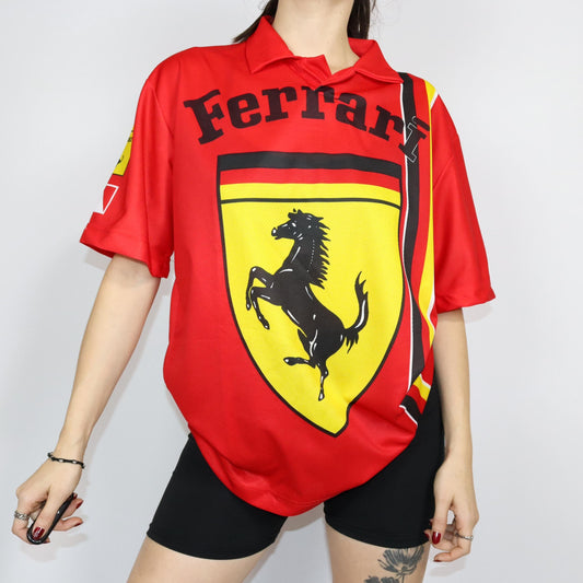 Vintage 80s 90s FERRARI jersey T-shirt short sleeve red polo collar L