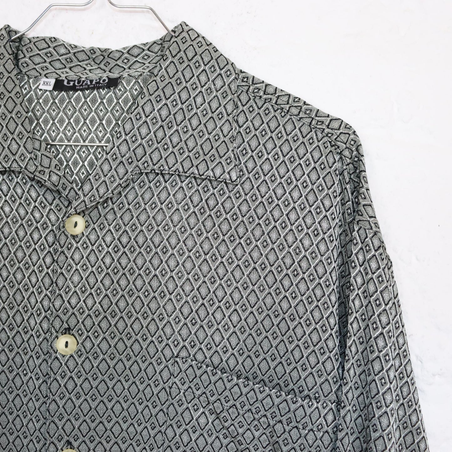 Vintage 80s 90s GUAPO shirt long sleeve silver patterned shiny XXL