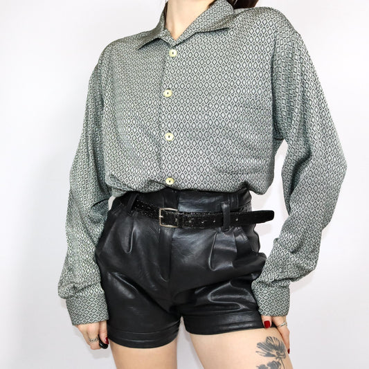 Vintage 80s 90s GUAPO shirt long sleeve silver patterned shiny XXL