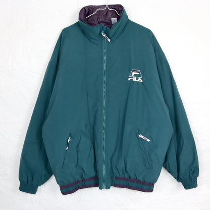 Vintage 80s 90s FILA winter jacket lined green purple bomber jacket stand-up collar XL