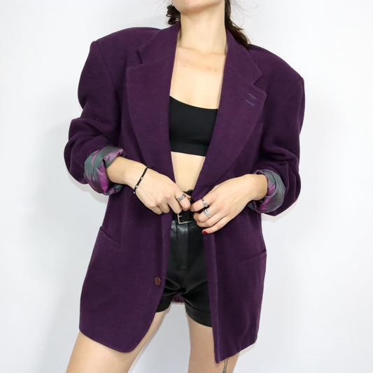 Vintage 80s 90s GAIANI wool blazer purple shoulder pads 52 L