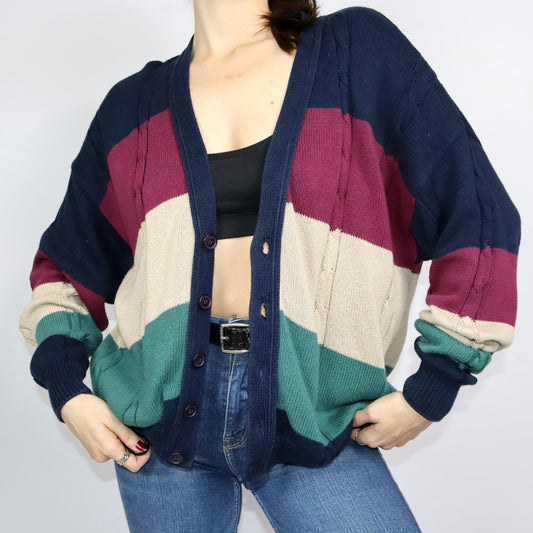 Vintage 80s 90s CONTE OF FLORENCE cardigan striped button placket 52 L