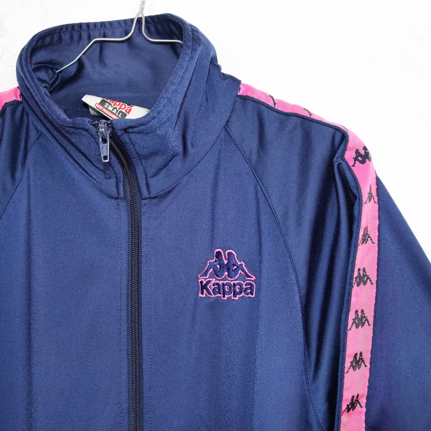 Vintage 80s 90s KAPPA tracksuit jacket stand-up collar dark blue pink S