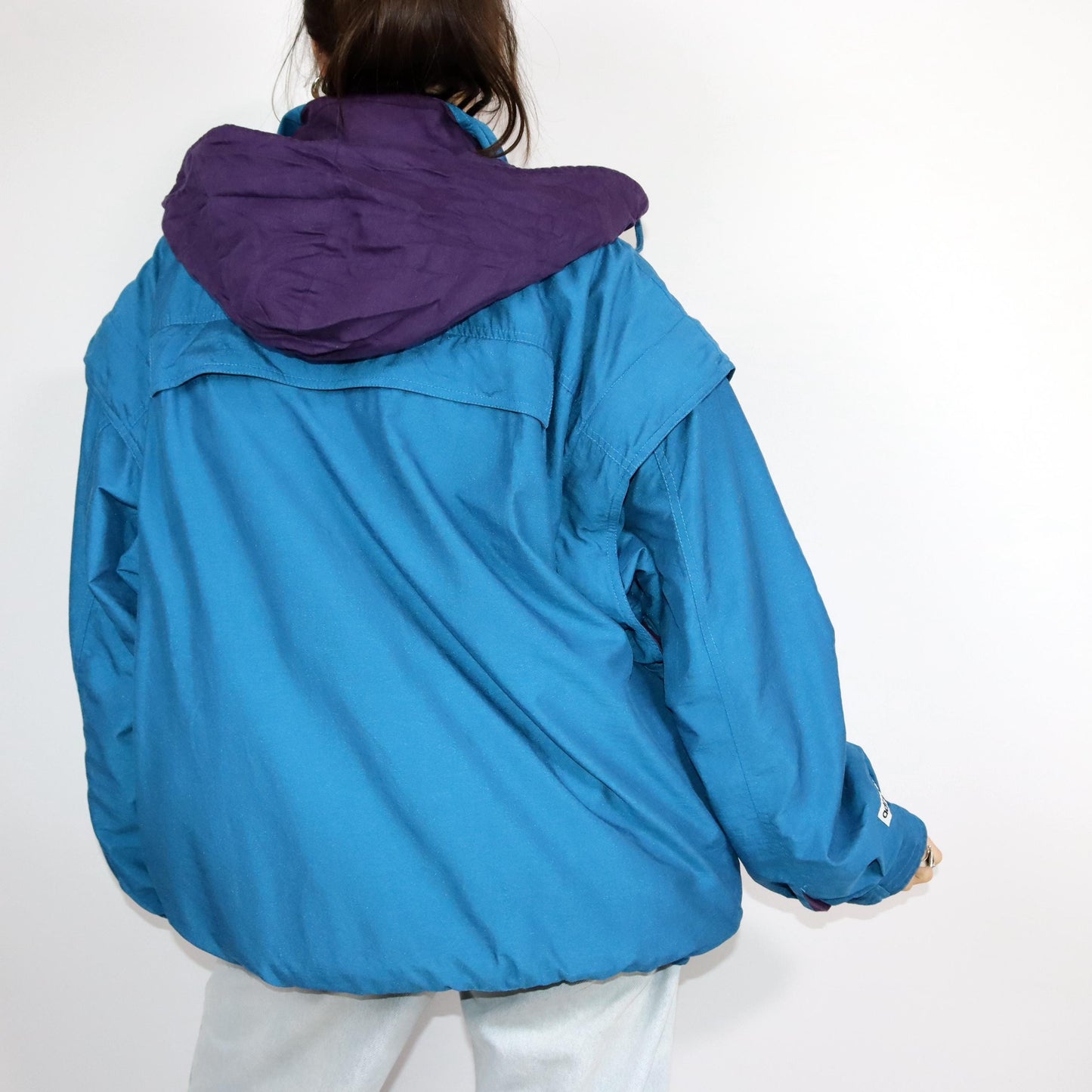 Vintage 80s 90s ADIDAS sailing jacket overcoat windbreaker vest hood Aditex blue 58 XXXL