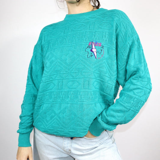 Vintage 80er 90er PUMA Pullover Strickpullover Zopfmuster türkis Stickerei M