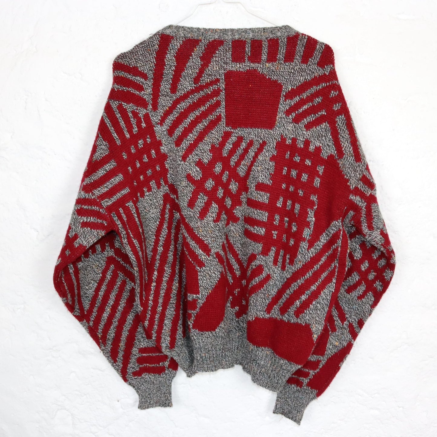 Vintage 80er 90er Pullover Strickpullover crazy pattern grau rot 50 L