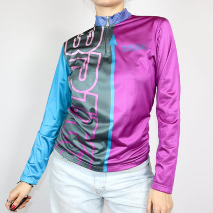 Vintage 80er 90er BRIKO Fahrradtrikot Racing Shirt blau lila langarm M